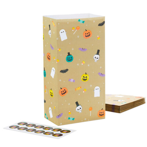 Halloween 12-Pack Kraft Paper Goodie Bags With Stickers, 