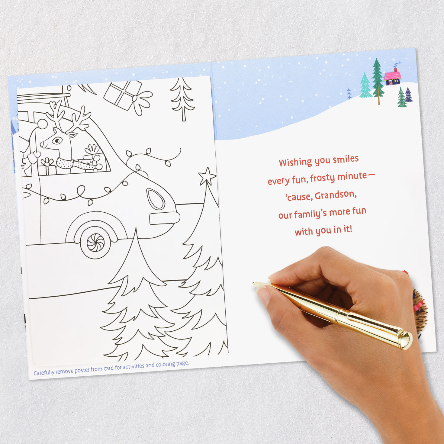 Snowy Winter Scene Christmas Card for Grandson signing card image number 10