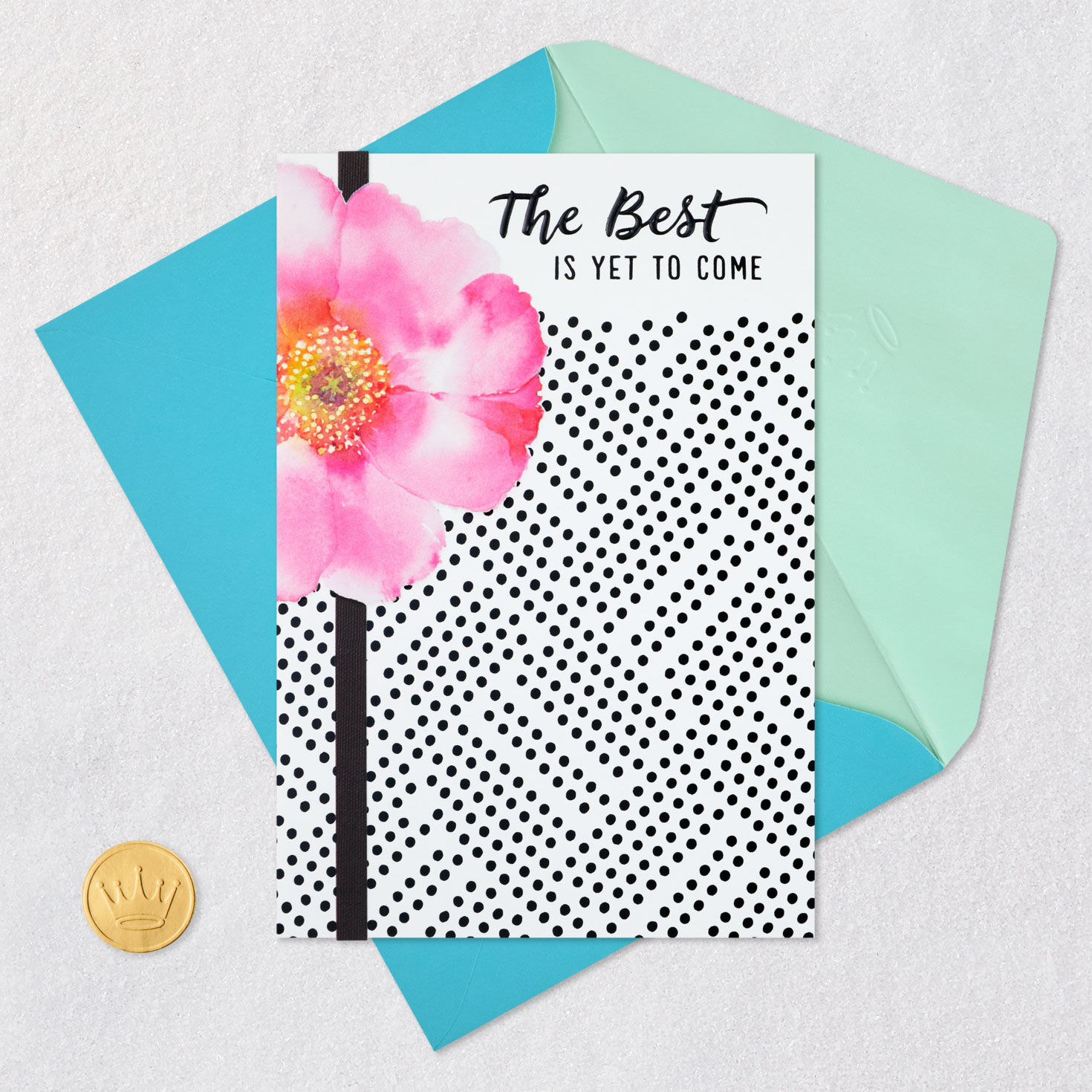 Pink Rose on Black Dots College Graduation Card Card Front with Envelope and Gold Seal image number 6