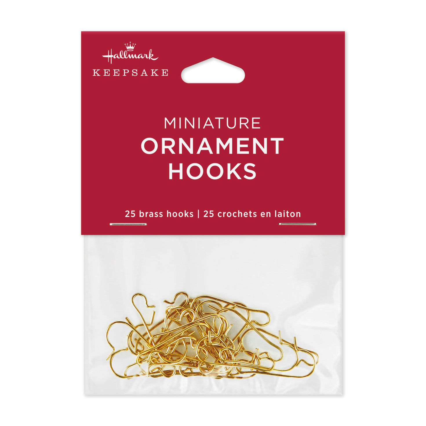 Set of 25 Mini Brass Keepsake Ornament Hooks package front image number 3