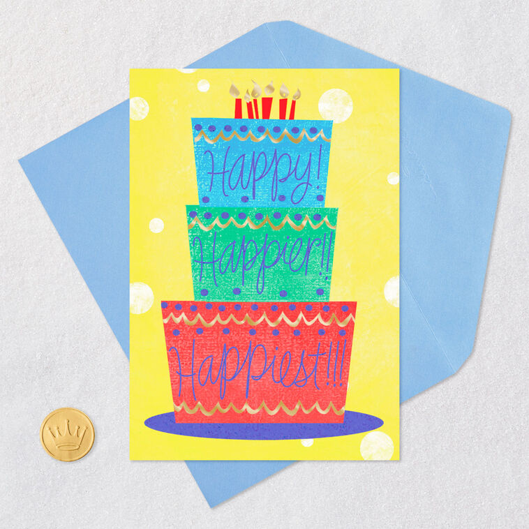 Tiered Cake With Candles Happy Birthday Card Card Front with Envelope and Gold Seal image number 5