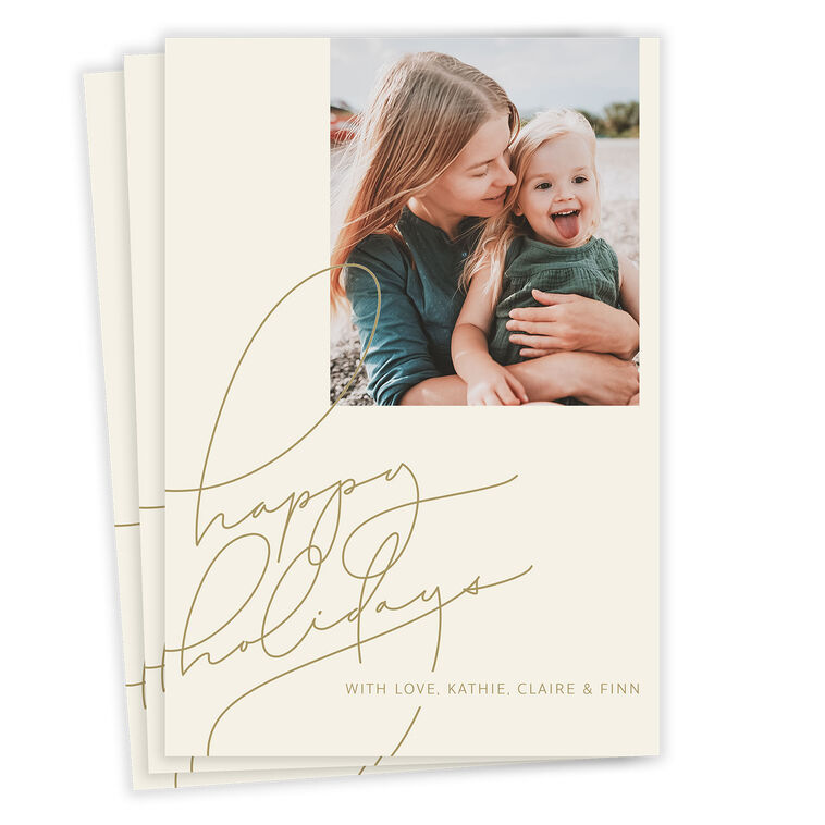 Gold Hand Lettering Flat Holiday Photo Card