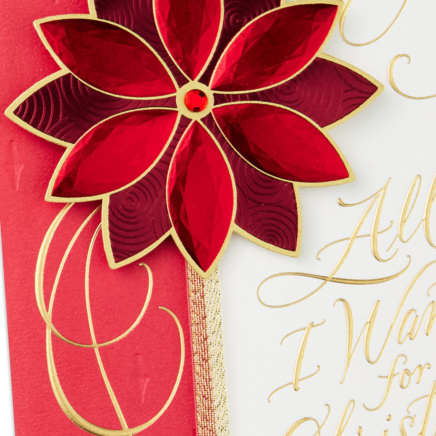 Red Poinsettia Romantic Christmas Card for Wife Card Front Detail image number 5