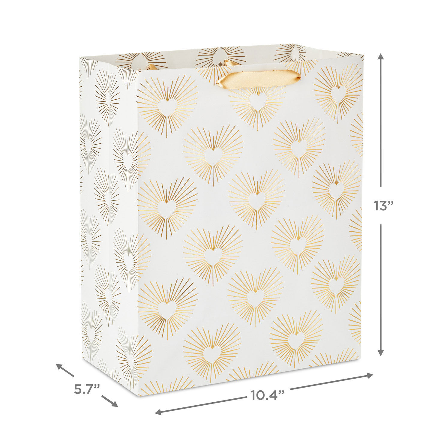 Gold Hearts on White Large Gift Bag measurement image number 3