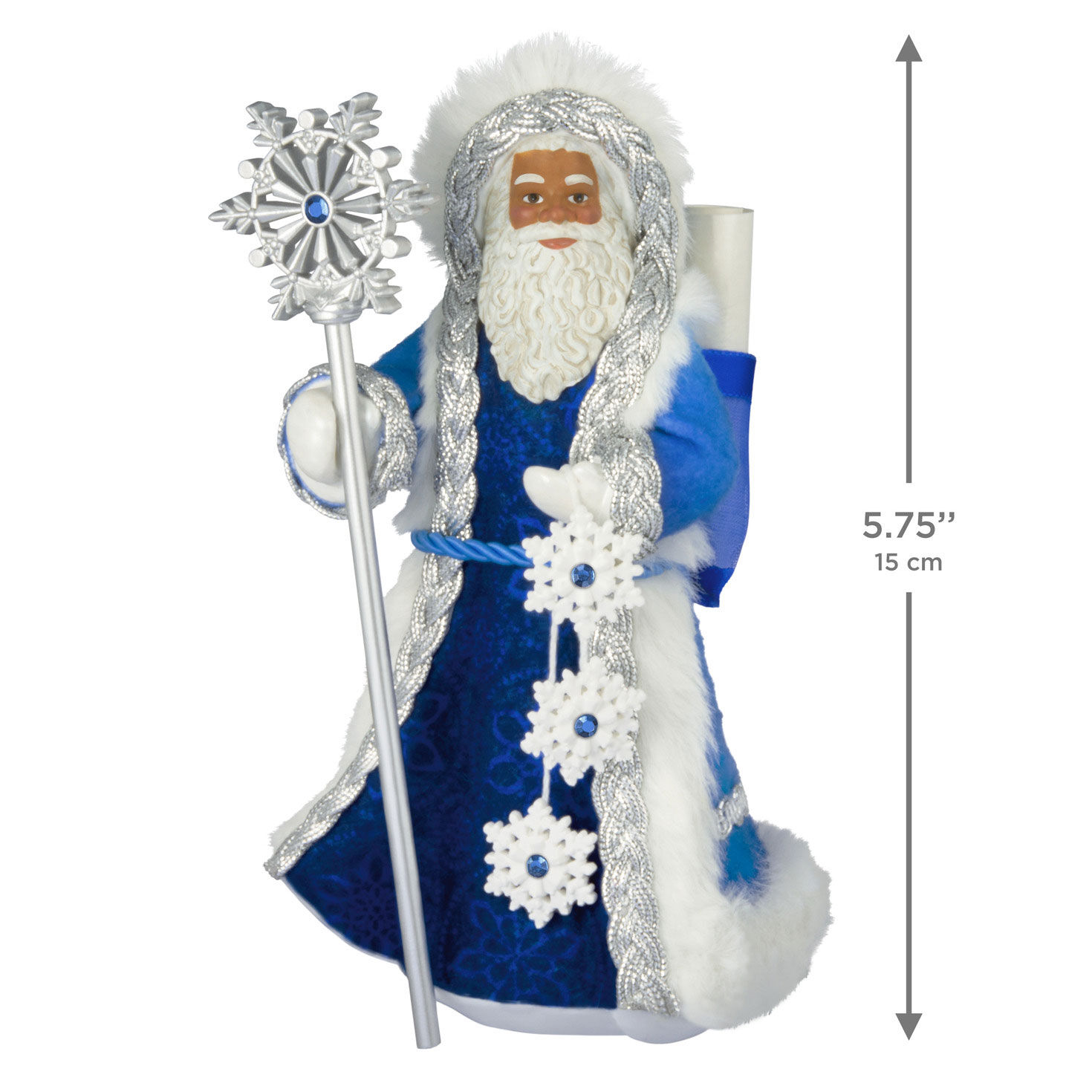 Black Father Christmas in Blue Keepsake Ornament measurement image number 3
