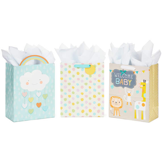 13" Welcome Baby 3-Pack Assorted Gift Bags With Tissue, , large image number 1