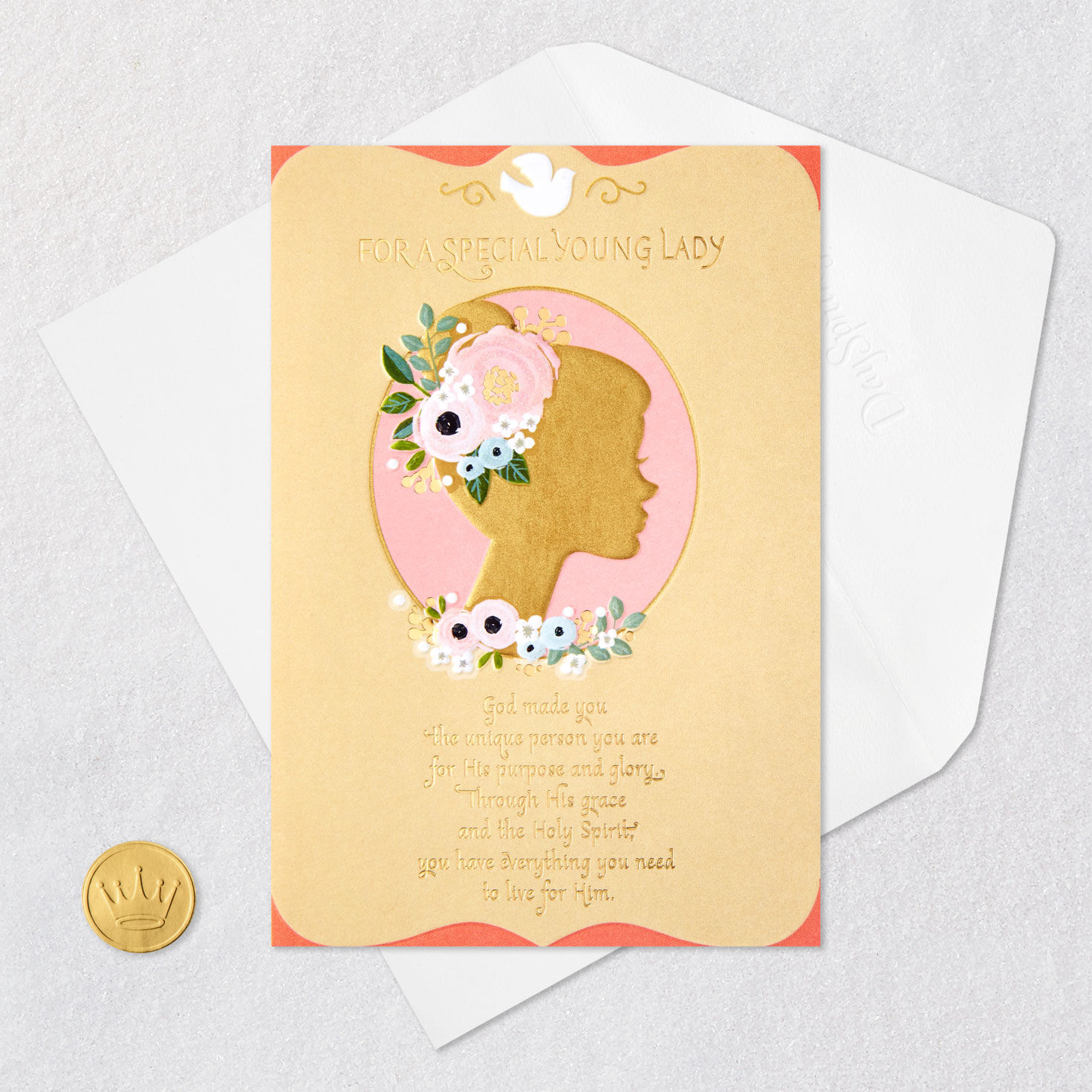 Silhouetted Girl in Profile Confirmation Card Card Front with Envelope and Gold Seal image number 6