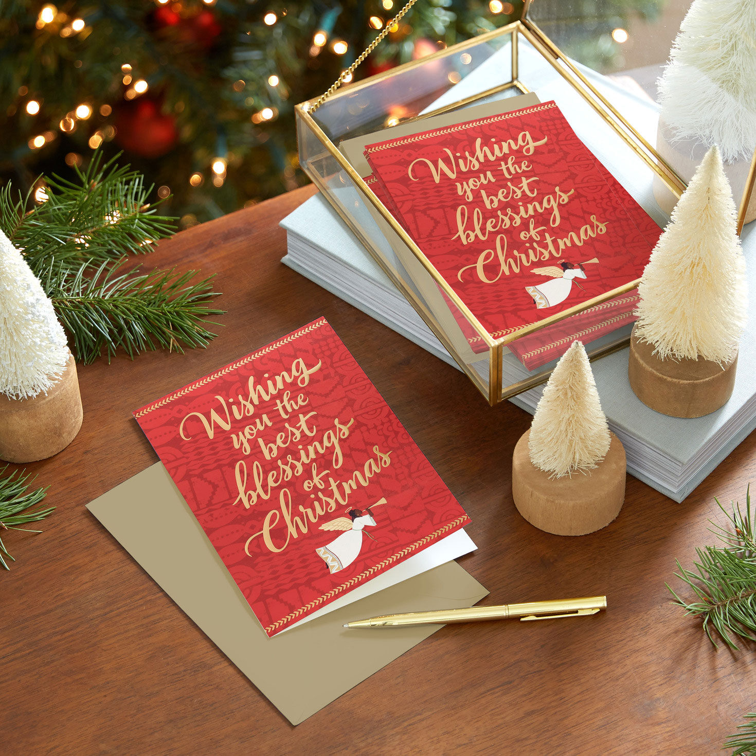 Angel on Red Mahogany Boxed Christmas Cards in use image number 7