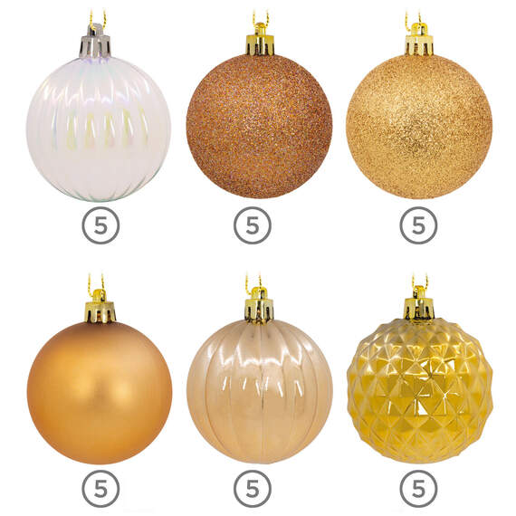 30-Piece Champagne, Gold, White Shatterproof Christmas Ornaments Set, , large image number 4