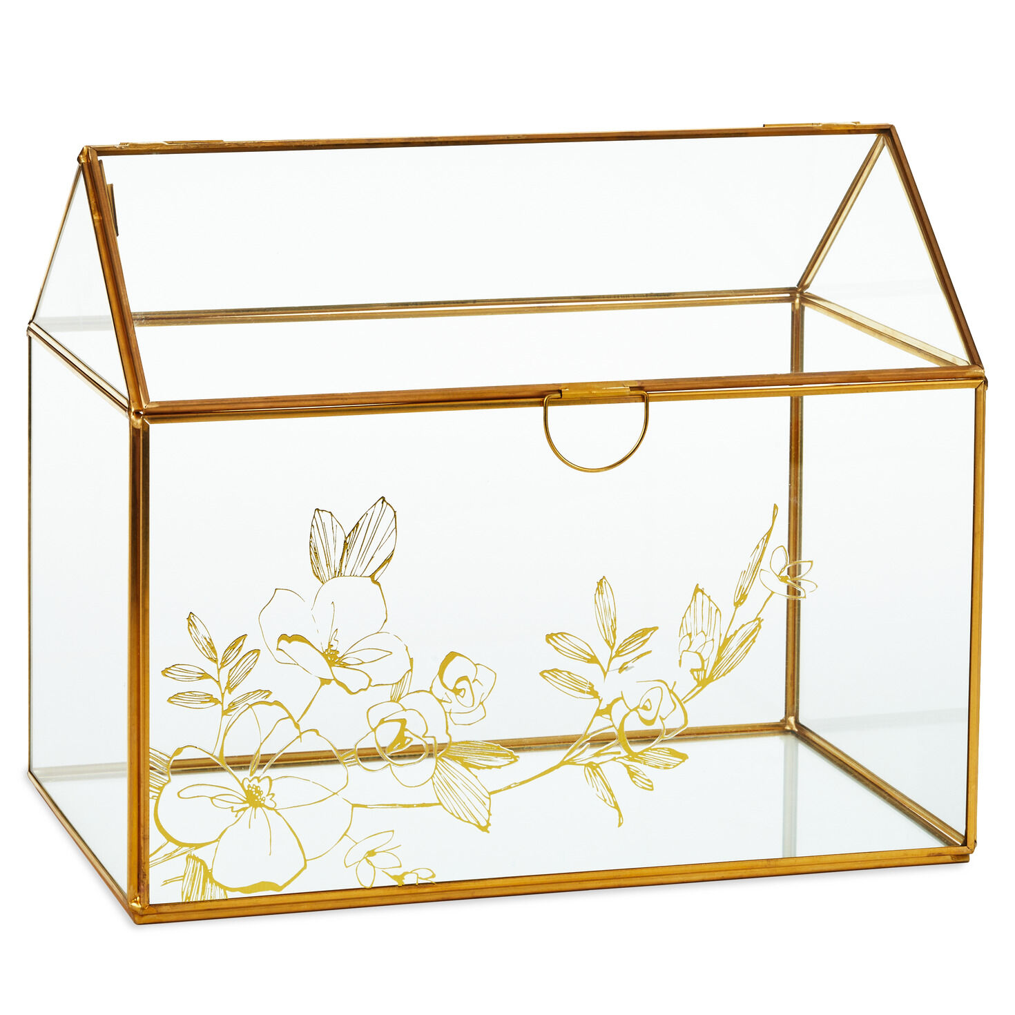 Gold Roses Glass And Brass Card Keeper Trays Boxes Hallmark