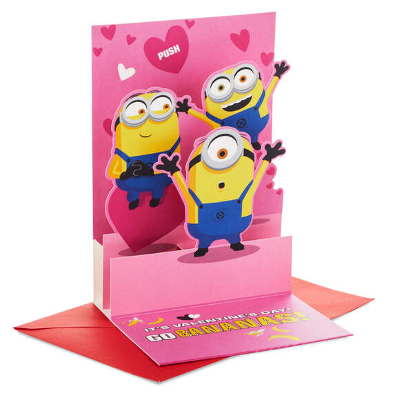 Minions Go Bananas Funny Pop-Up Valentine's Day Card With Sound