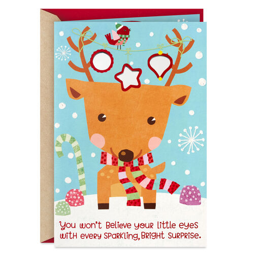 Reindeer With Ornaments Peek-Through Baby's First Christmas Card, 