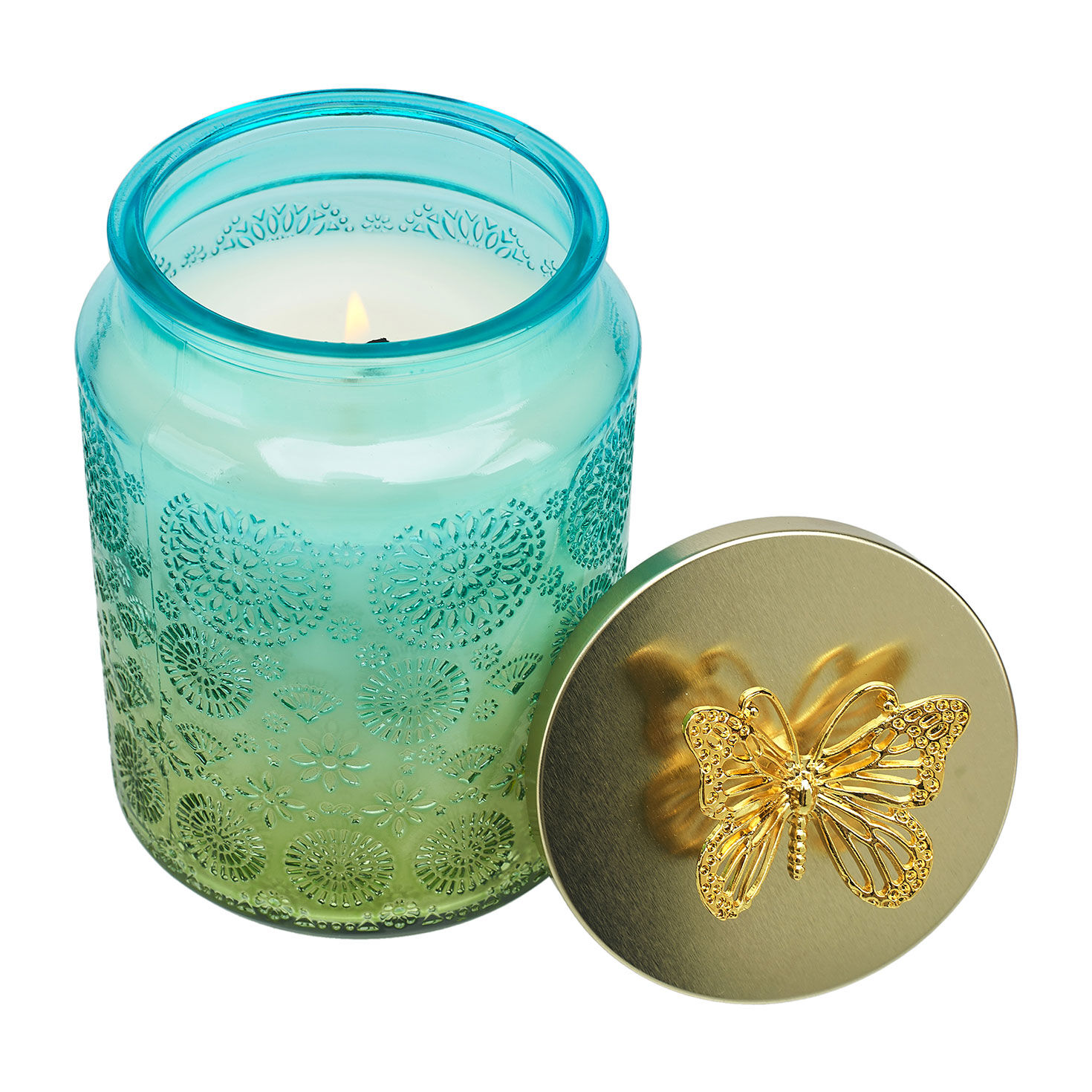 Rain Scented Candle in Blue Glass Jar front lit image number 2