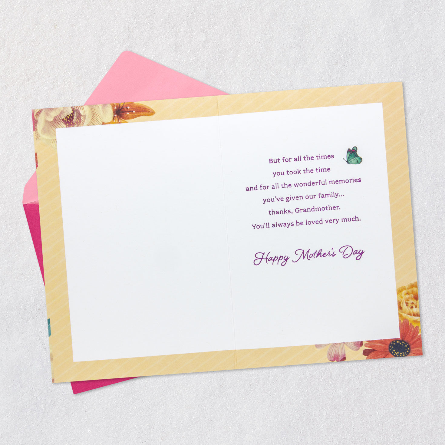 Flowers and Butterflies Mother's Day Card for Grandma Open card with envelope image number 3