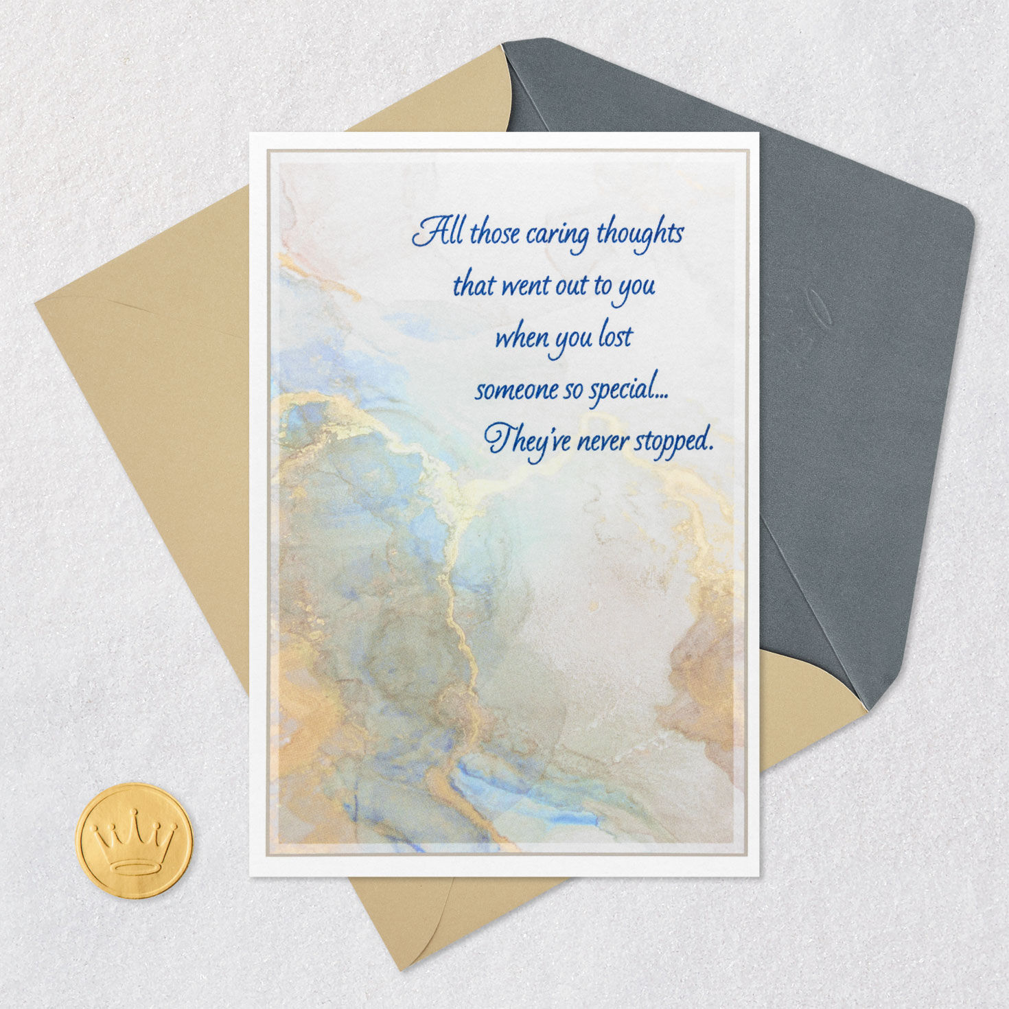 Marbleized Sympathy Card for Anniversary of Death Card Front with Envelope and Gold Seal image number 5