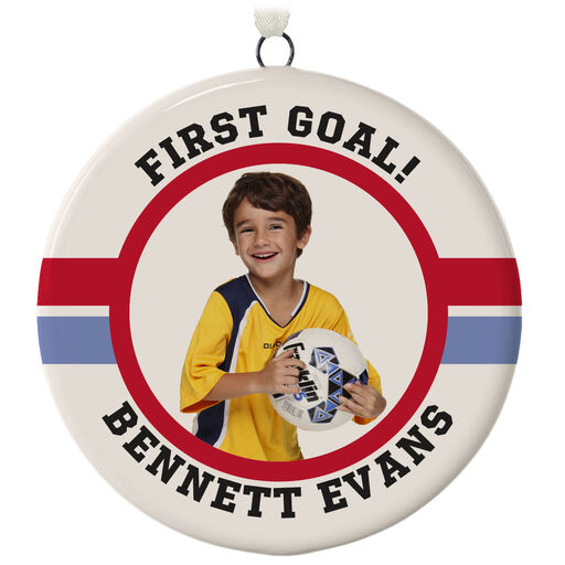 Soccer Ceramic Circle Personalized Photo Ornament, 