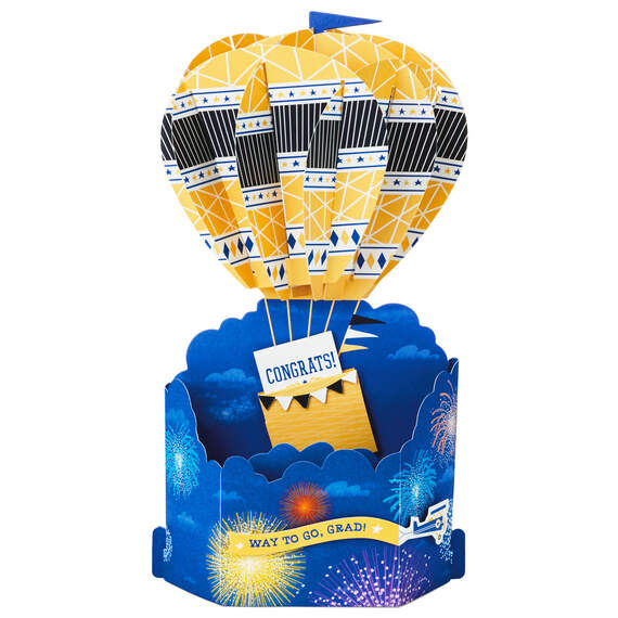 Hot Air Balloon and Fireworks Pop Up Graduation Card, , large image number 2