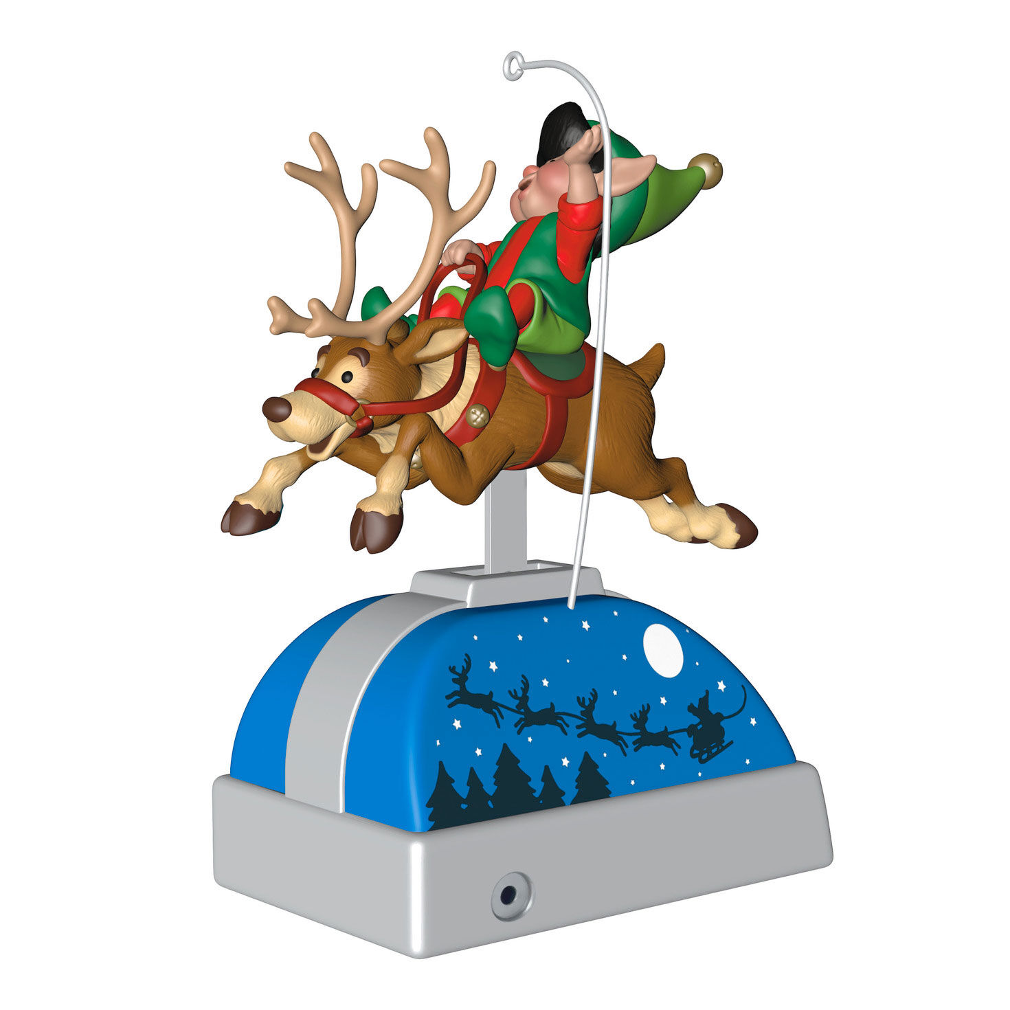 Elf on Reindeer Mechanical Ride Keepsake Ornament Back image number 6