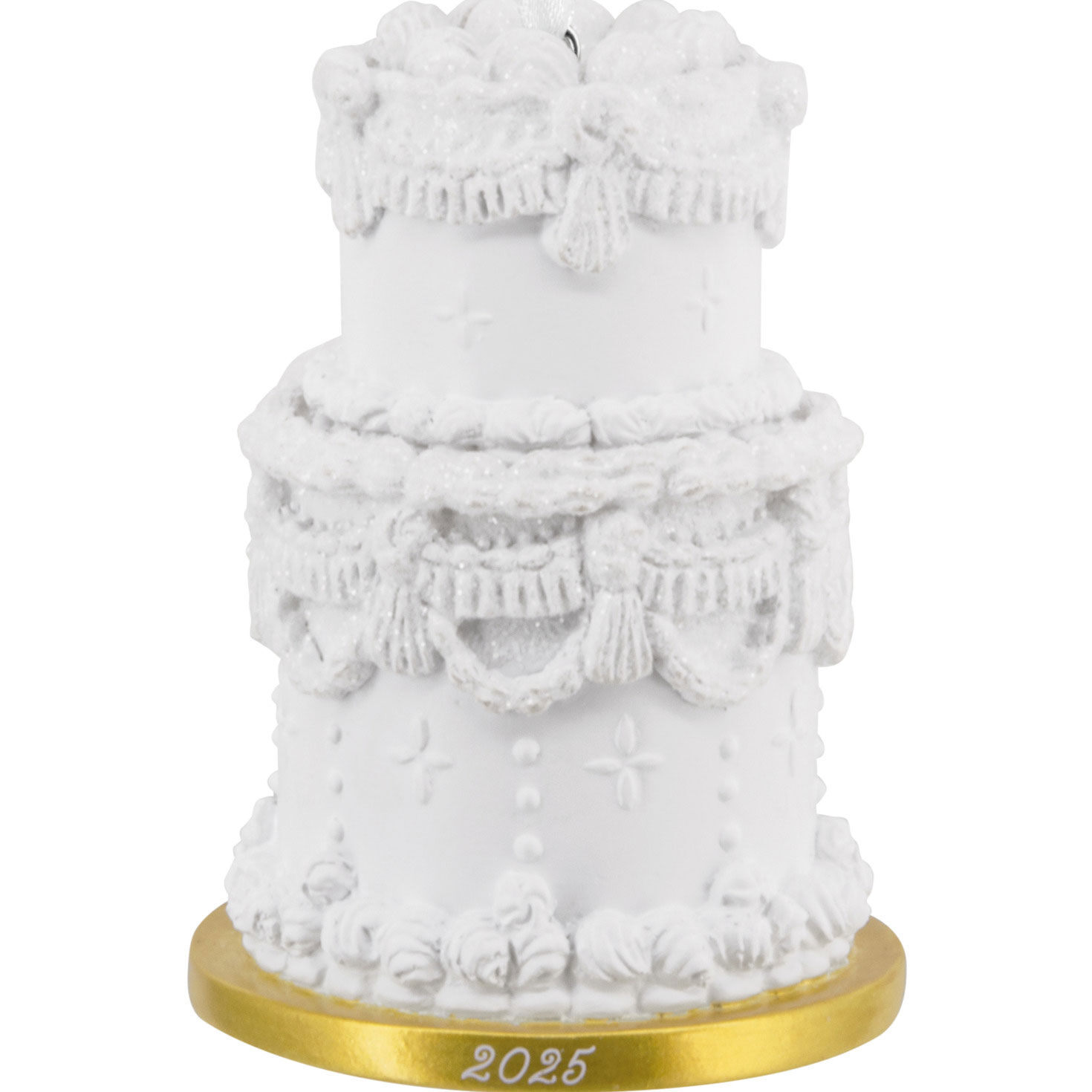 Fancy White Wedding Cake 2025 Christmas Ornament closeup view image number 5