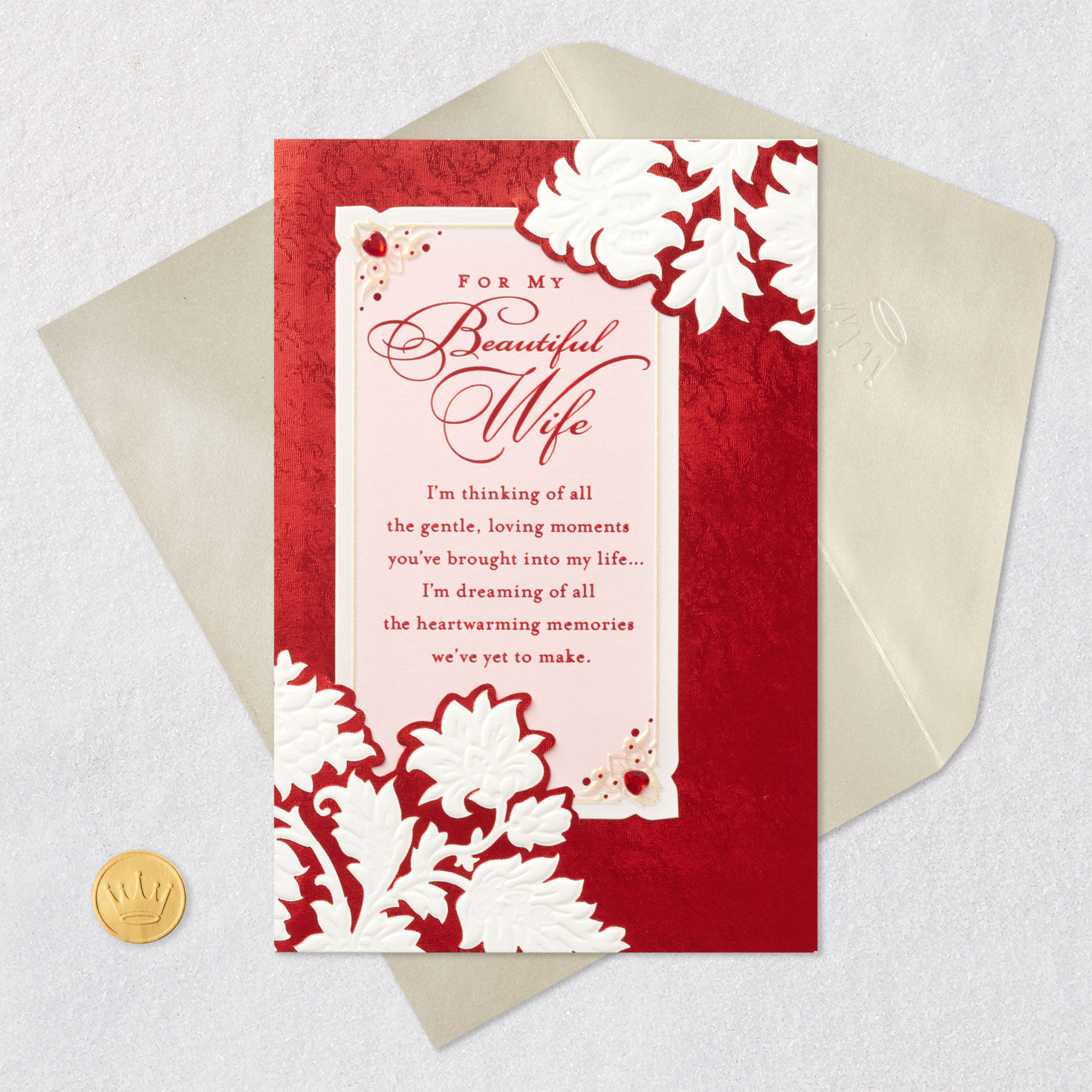 Pink and Red Elegant Valentine's Day Card for Wife Card Front with Envelope and Gold Seal image number 5