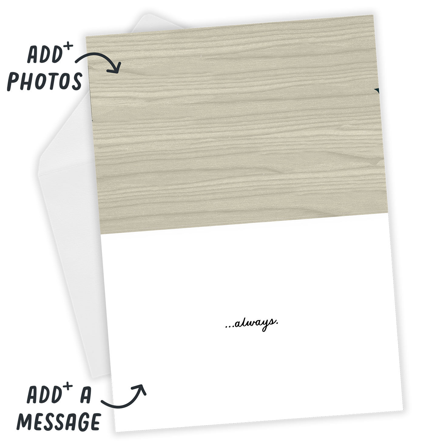 Modern Colored Trees Personalized Holiday Card Open Card with Envelope indicating personalization image number 3