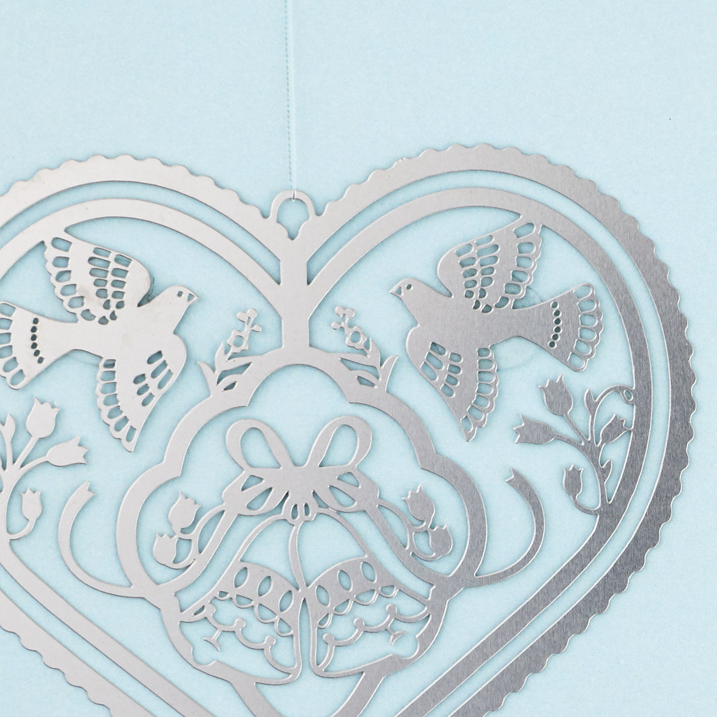 Doves in Heart Wedding Card With Ornament Card Front Detail image number 4