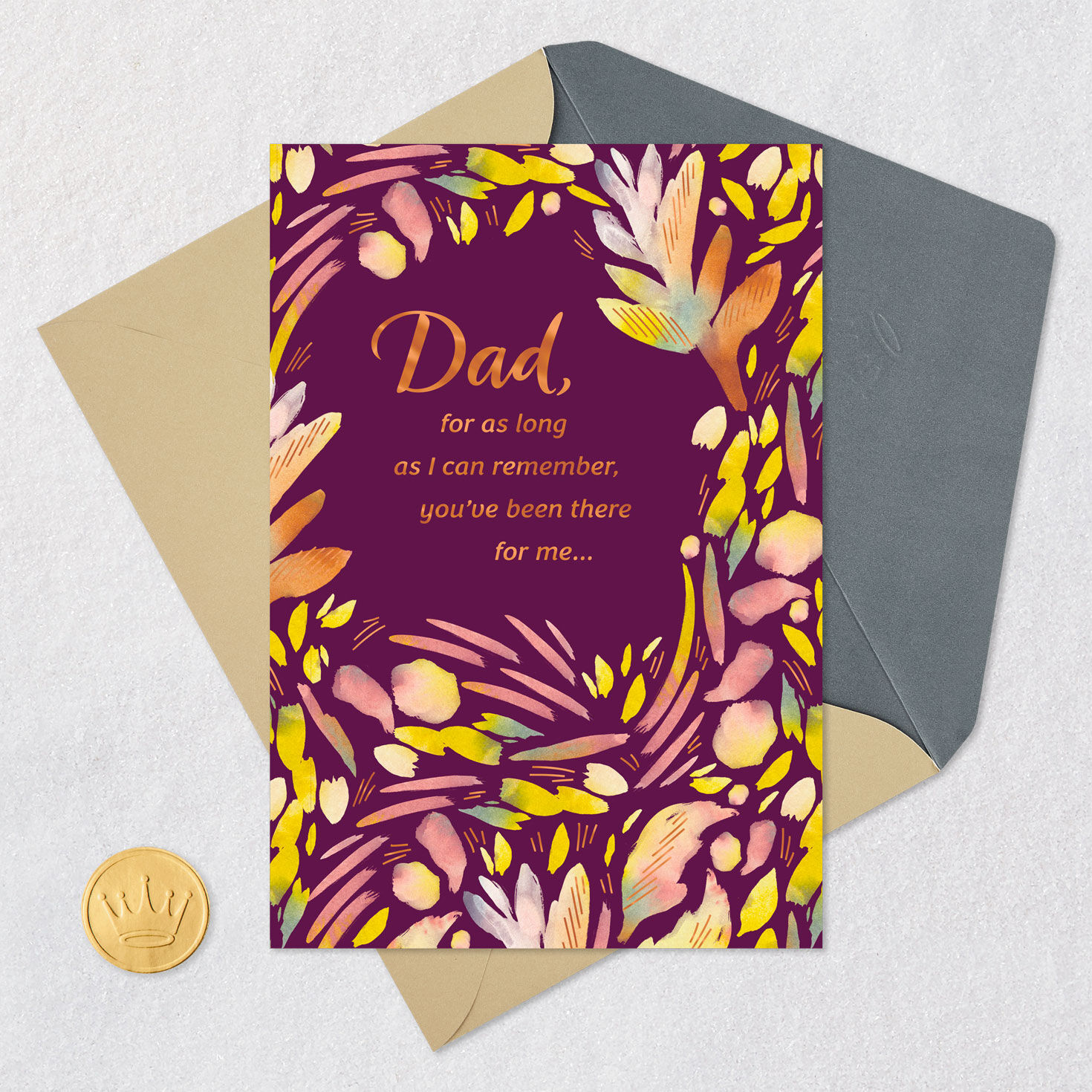 Watercolor Leaves Dad Father's Day Card From Daughter Card Front with Envelope and Gold Seal image number 6
