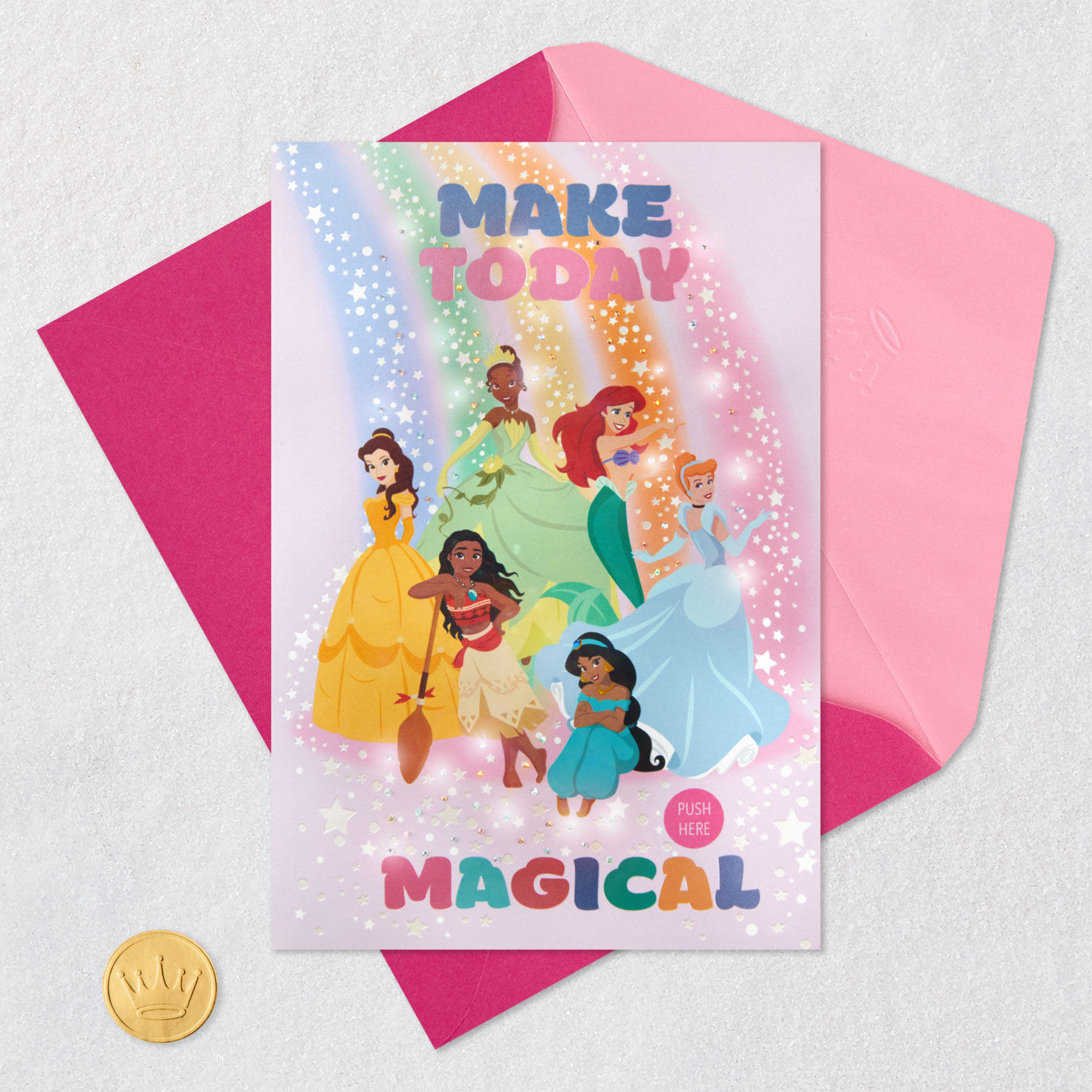 Disney Princess Girls Birthday Card With Music and Light Card Front with Envelope and Gold Seal image number 5