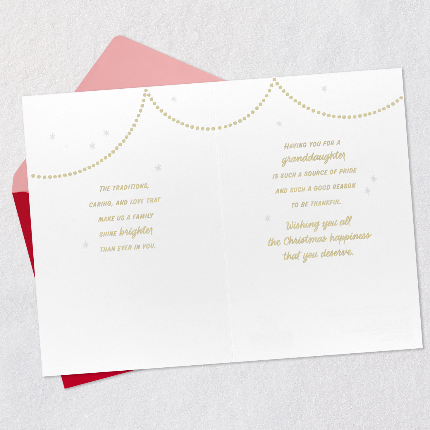 Pink Holiday Tree Granddaughter Christmas Card Open card with envelope image number 4