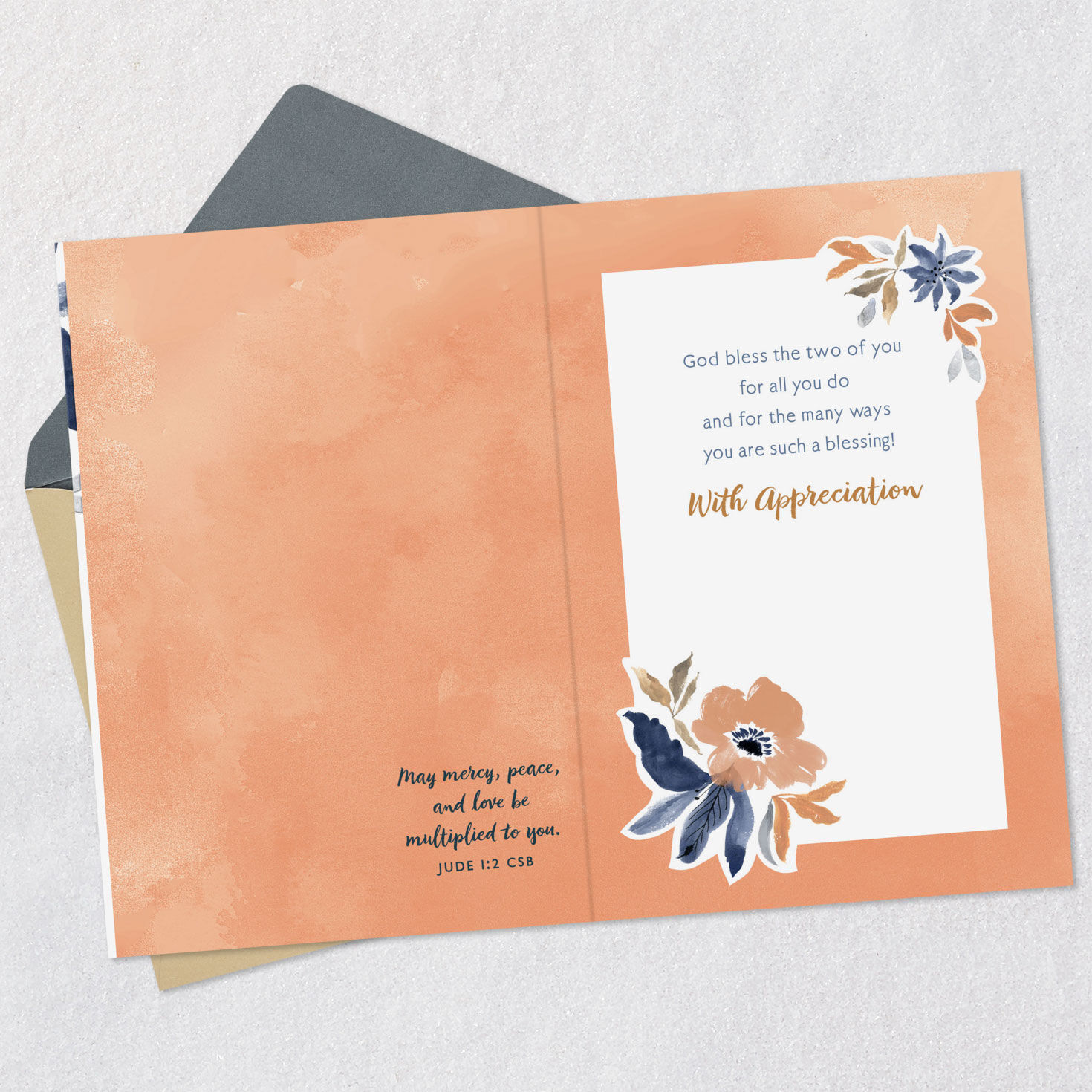 Flowers Religious Clergy Thank You Card for Couple Open card with envelope image number 4