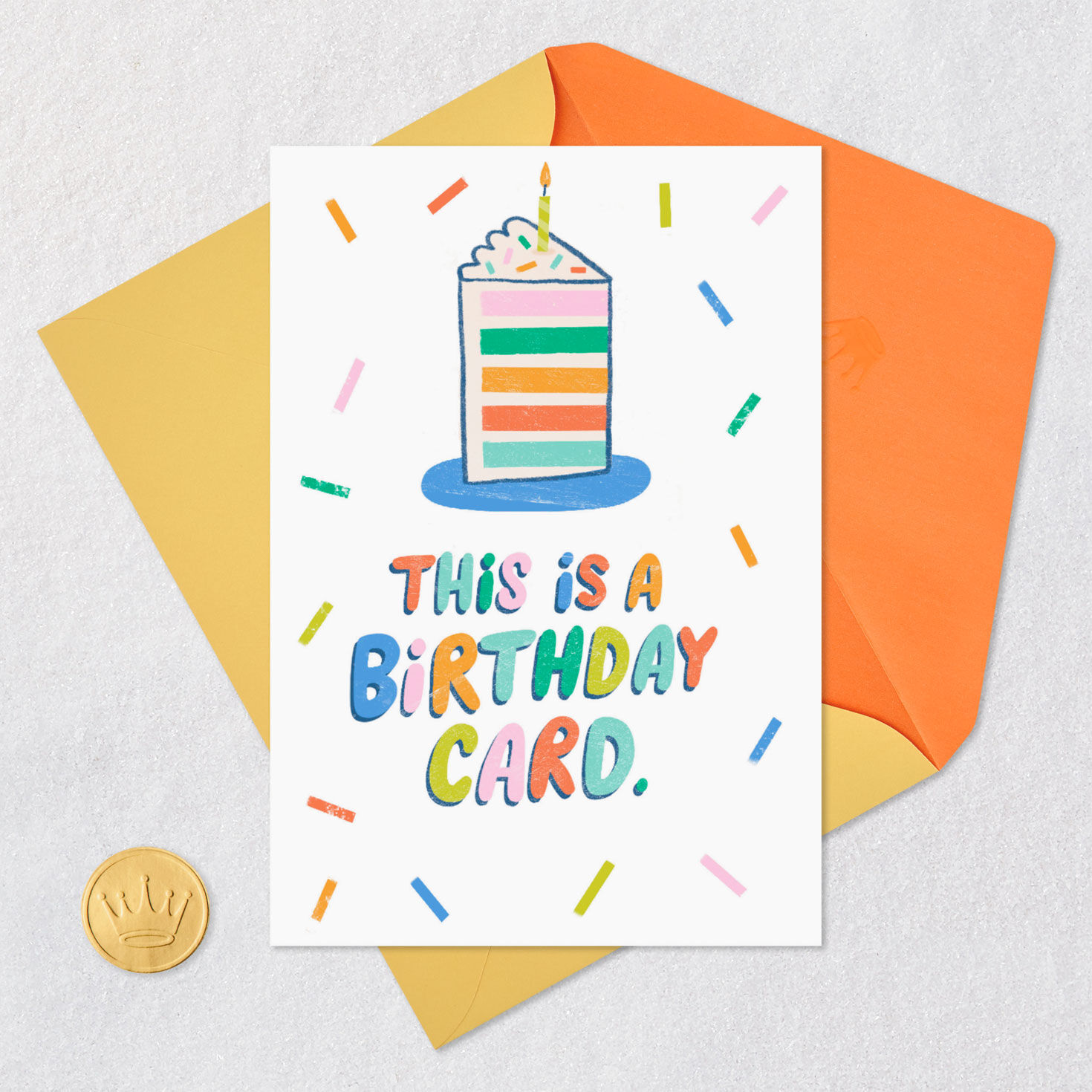 Rainbow Cake Plain Old Card Funny Birthday Card Card Front with Envelope and Gold Seal image number 5