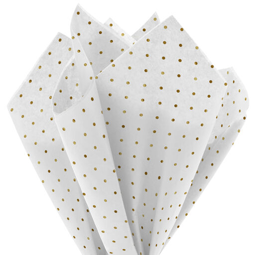 Gold Foil Dots on White Christmas Tissue Paper, 6 sheets, 
