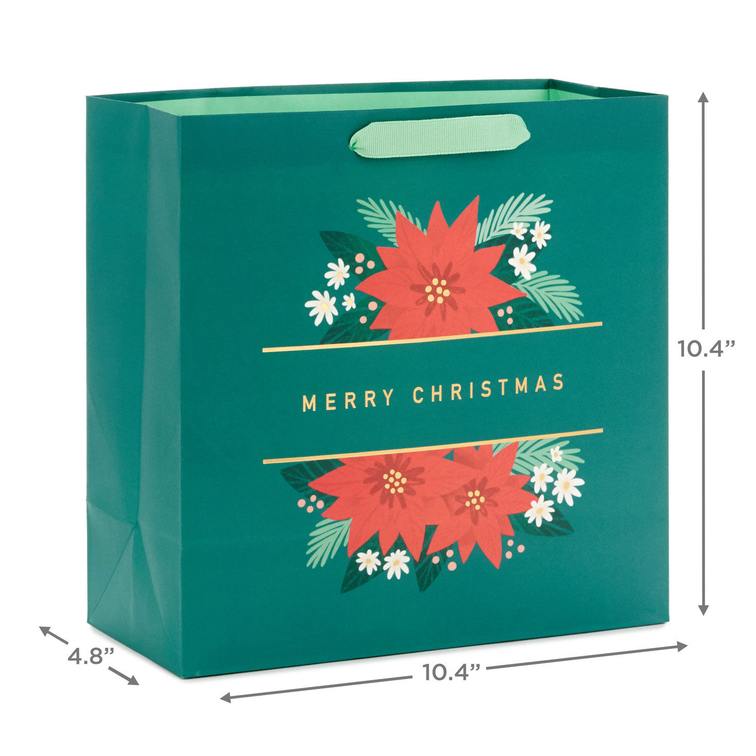 Poinsettias Large Square Christmas Gift Bag measurement image number 3