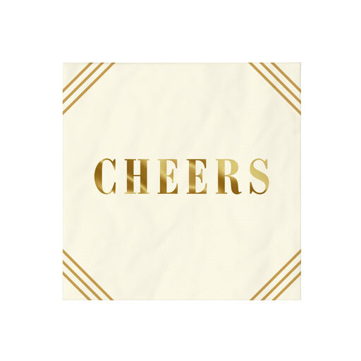 Ivory and Gold "Cheers" Cocktail Napkins, Set of 16, 