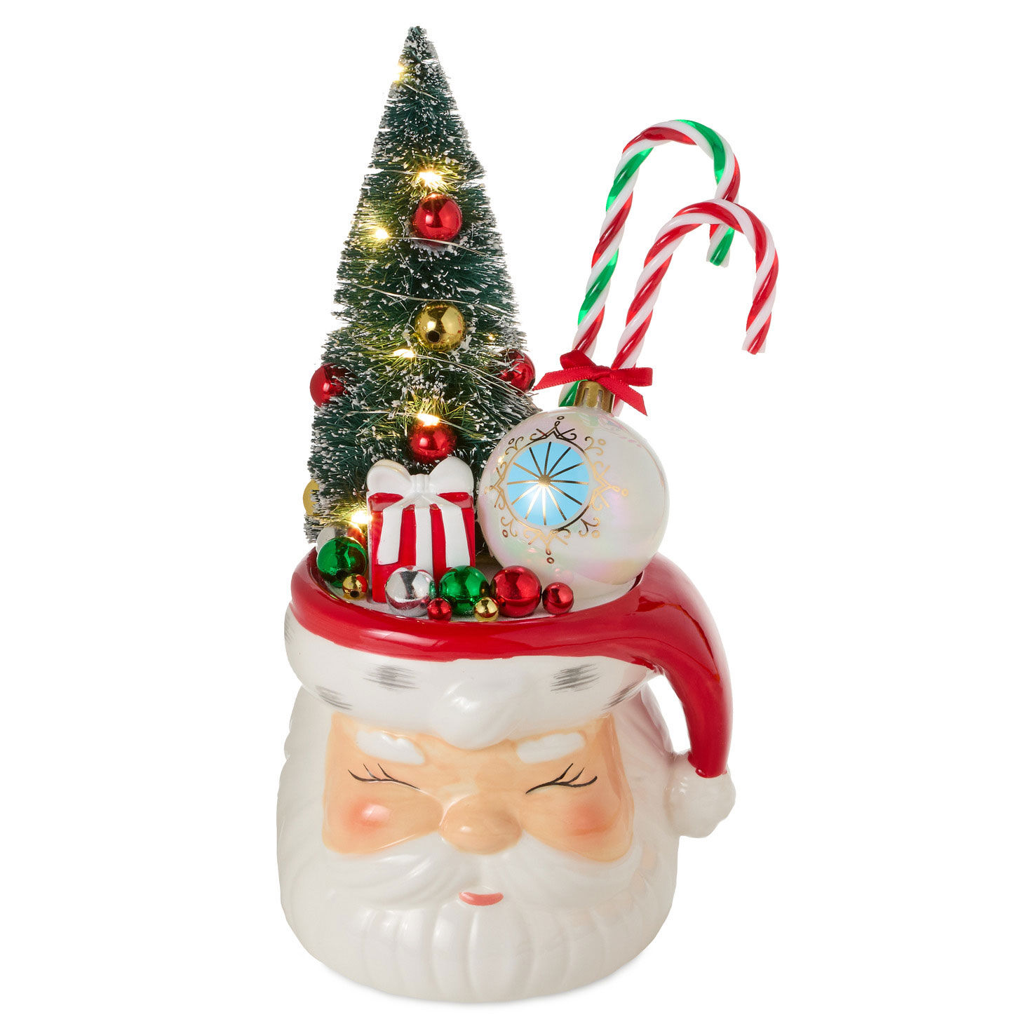 Santa With Tree on His Head Lighted Figurine front lit image number 2