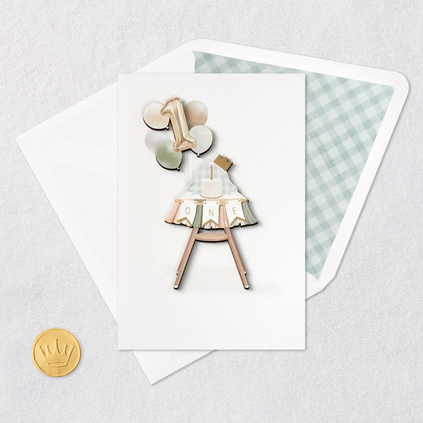 High Chair and Balloons Signature Birthday Card Card Front with Envelope and Gold Seal image number 6