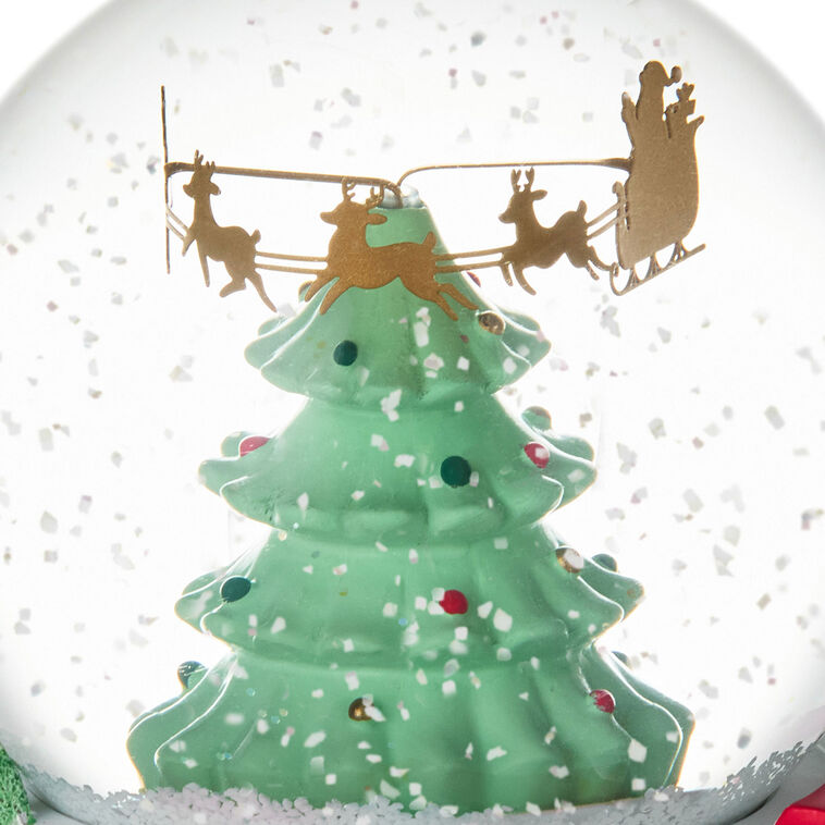 Santa and Reindeer Around Tree Musical Snow Globe upclose detail image number 3