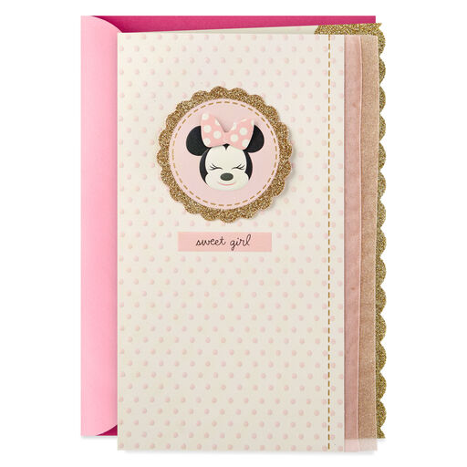 Disney Minnie Mouse Pink Polka Dots New Baby Girl Card, 