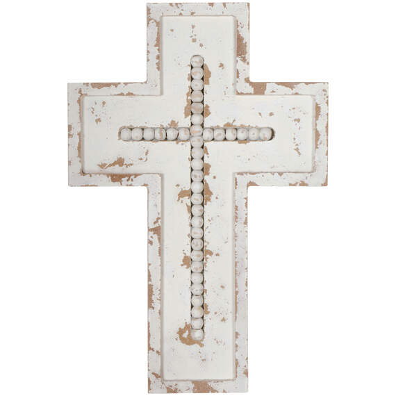 White Distressed Wood Cross, 12"