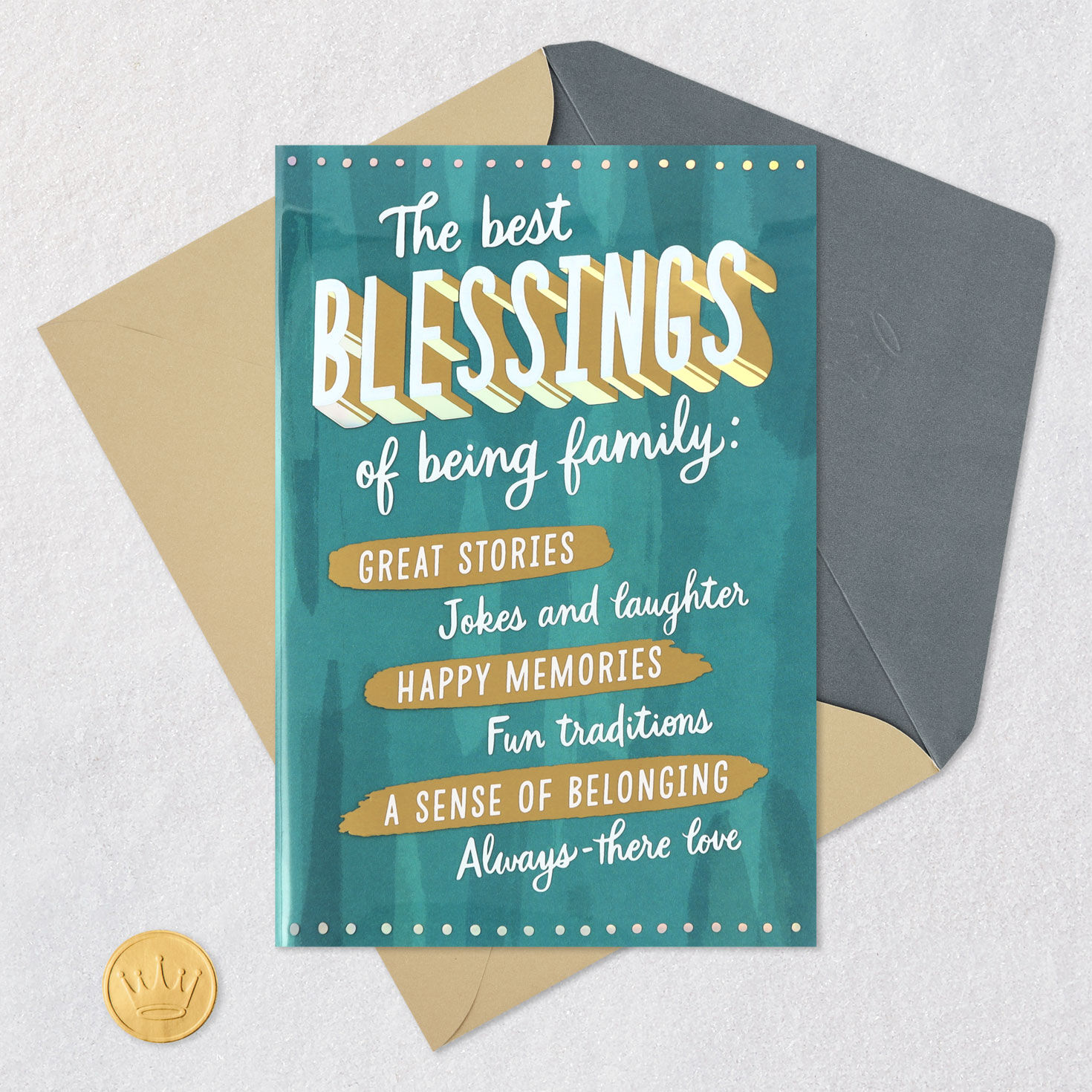 Lettering on Slate Blue Family Birthday Card Card Front with Envelope and Gold Seal image number 5