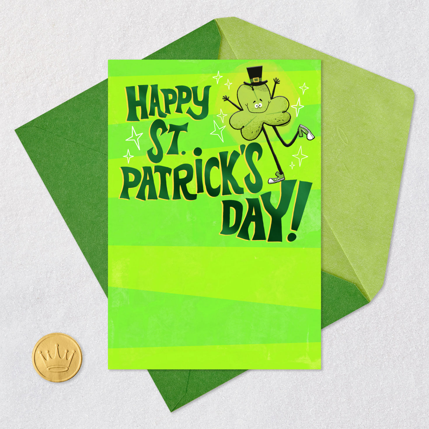 Clover in Top Hat Punny St. Patrick's Day Card Card Front with Envelope and Gold Seal image number 5