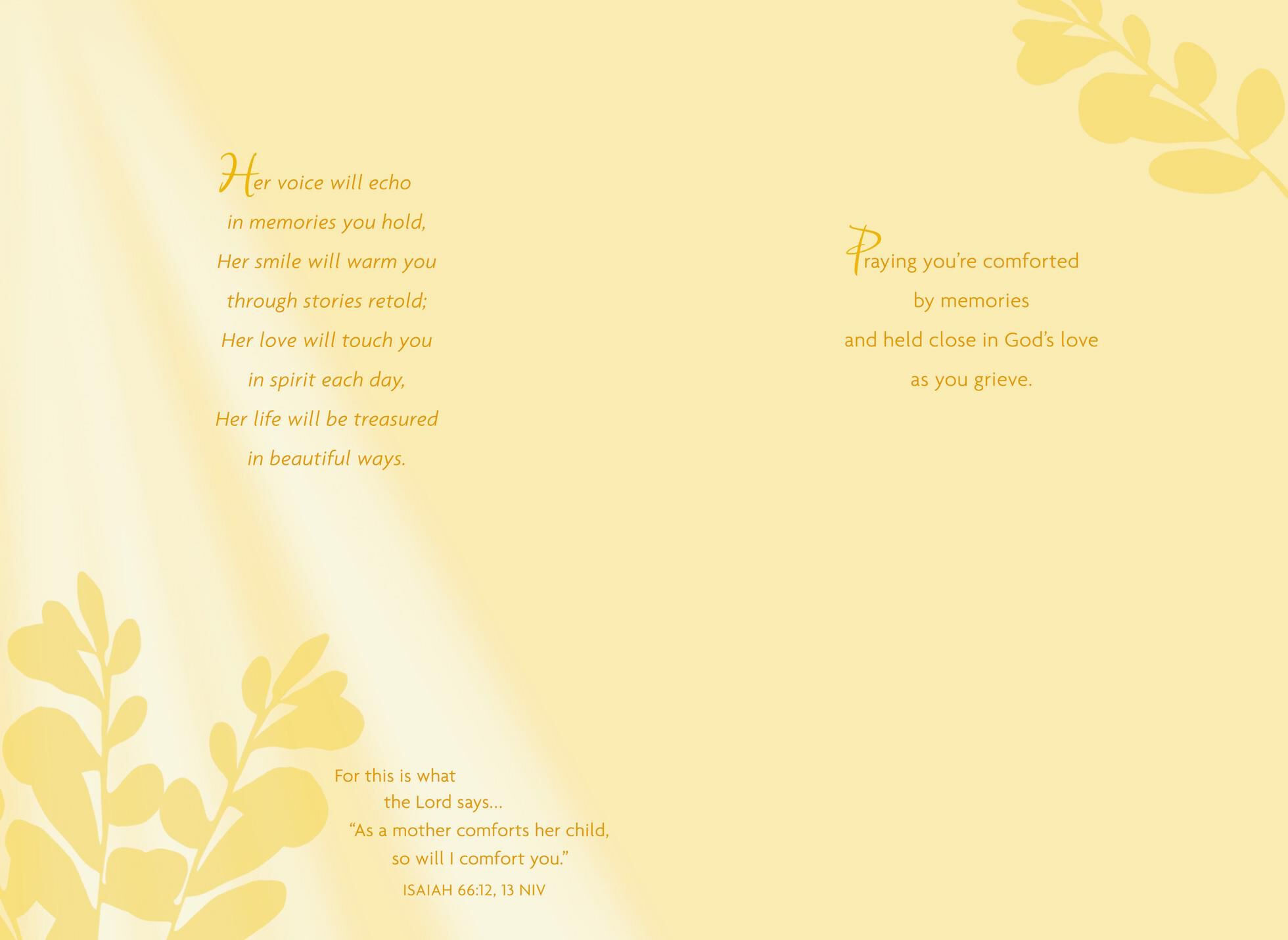 Comforted by Memories Religious Sympathy Card for Loss of Mother