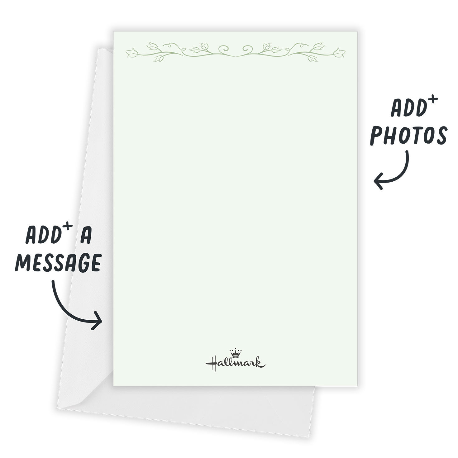 Green Vines Red Borders Personalized Shower Invitation Card back with Envelope indicating personalization image number 3