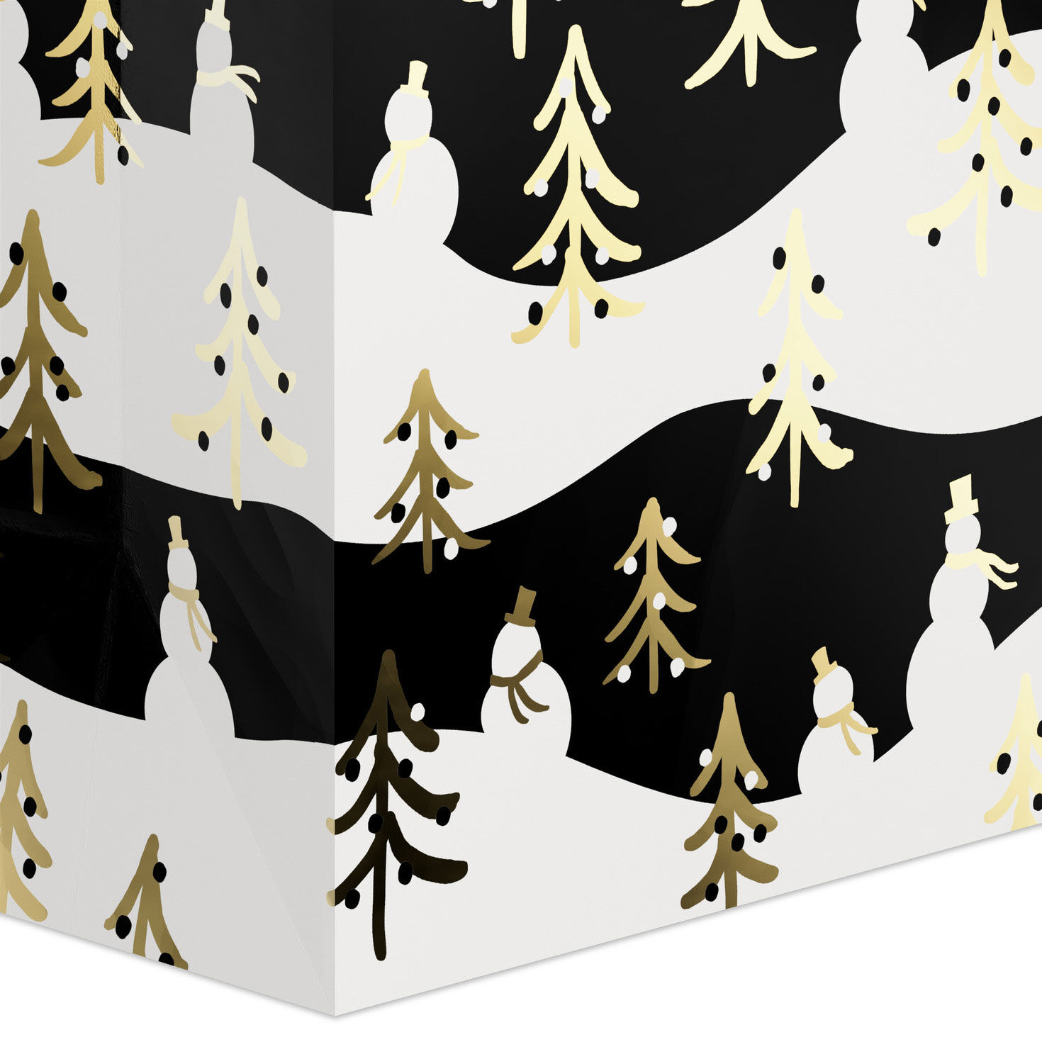 Gold Trees on Black and White Large Holiday Gift Bag Base/Side Detail image number 5