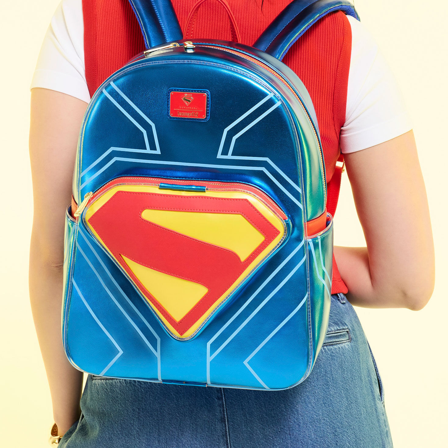 Light-Up, Glow-in-the-Dark Superman Backpack in use image number 6