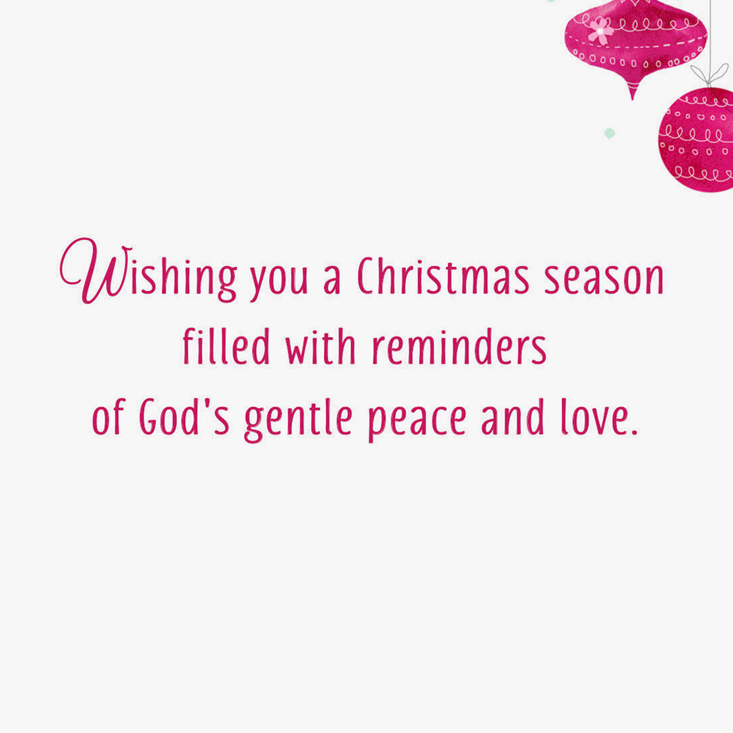 Dove with Pink Ornaments on Green Religious Christmas Card sentiment image number 2
