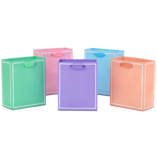 6.5" Assorted Pastel Colors 5-Pack Gift Bags, 