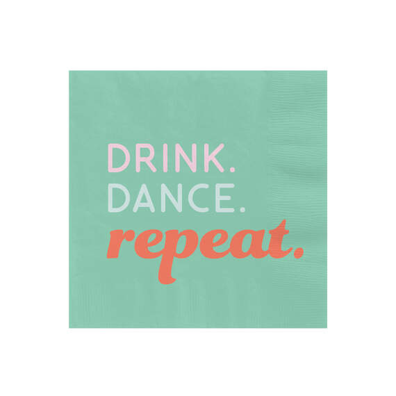 Green "Drink, Dance, Repeat" Cocktail Napkins, Set of 16