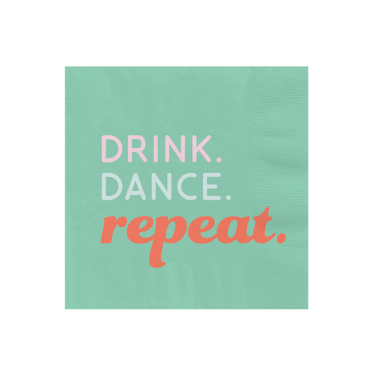 Green "Drink, Dance, Repeat" Cocktail Napkins, Set of 16, , large image number 1