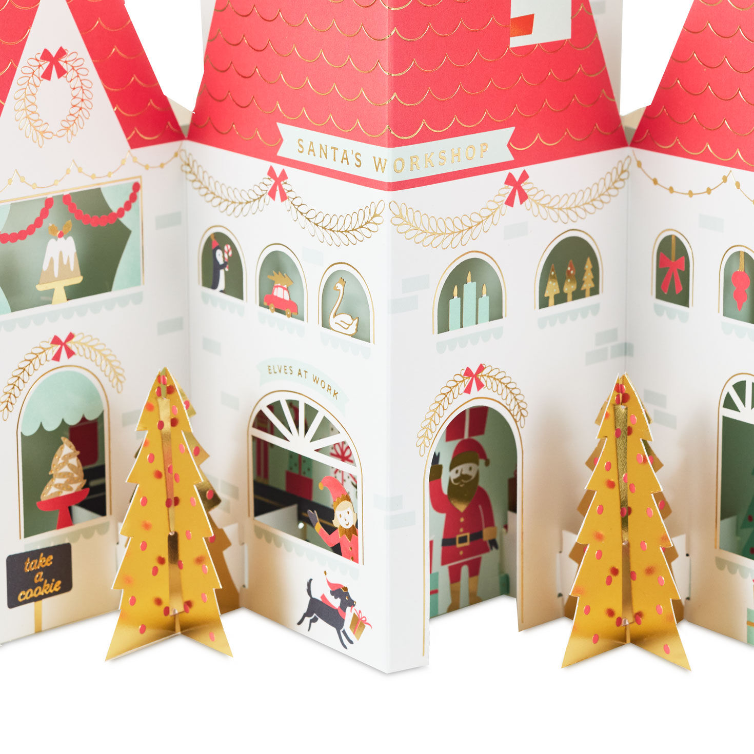 Large Santa's Workshop Pop-up Christmas Card Card Front Detail image number 5